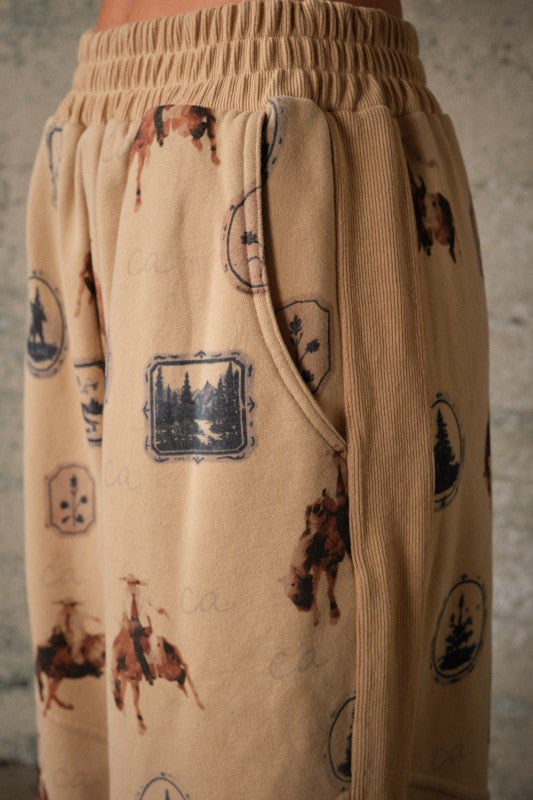 Western print jogger pocket detail