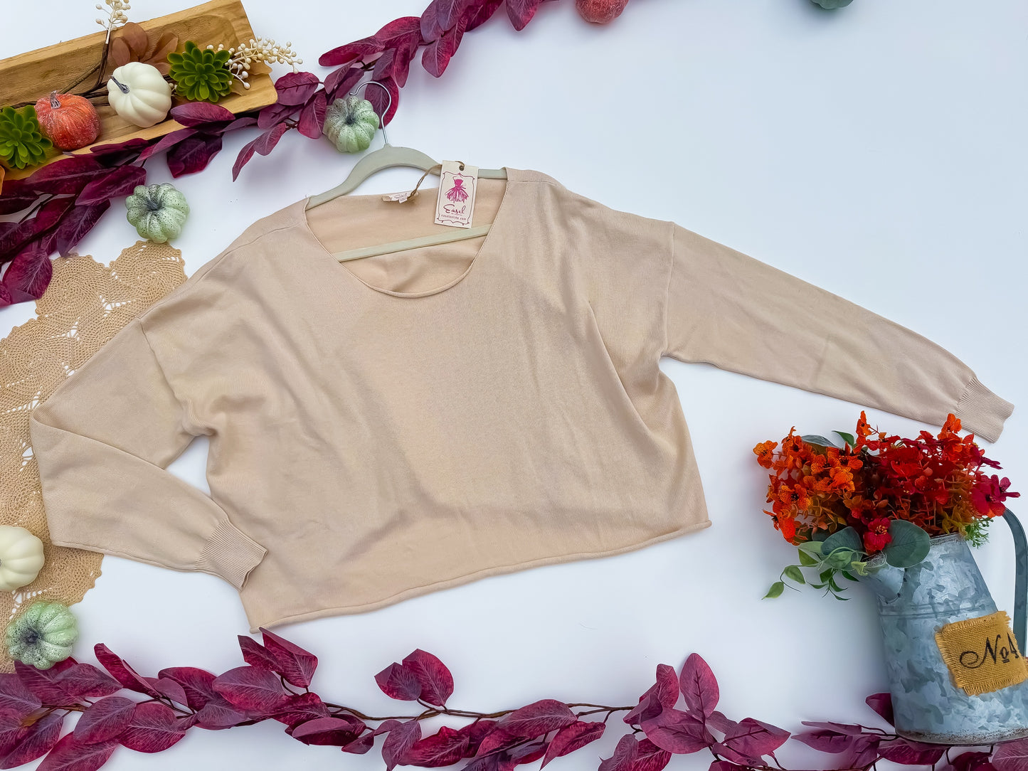 Oatmeal Latte Cropped Sweater by Easel front view