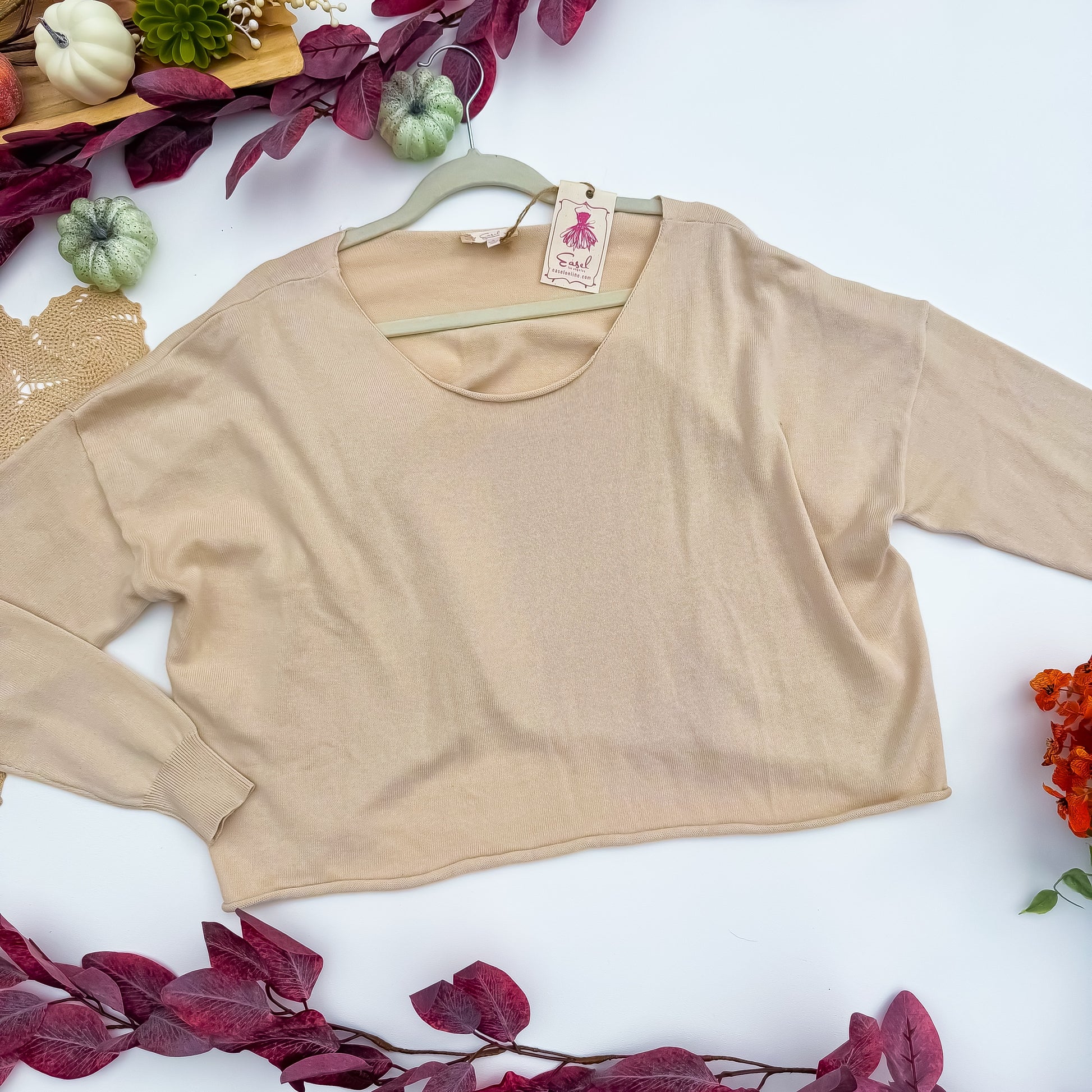 Oatmeal Latte Cropped Sweater by Easel flat lay