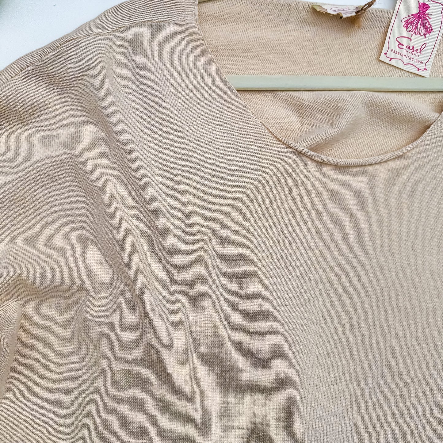 Oatmeal Latte Cropped Sweater scoop neckline detail