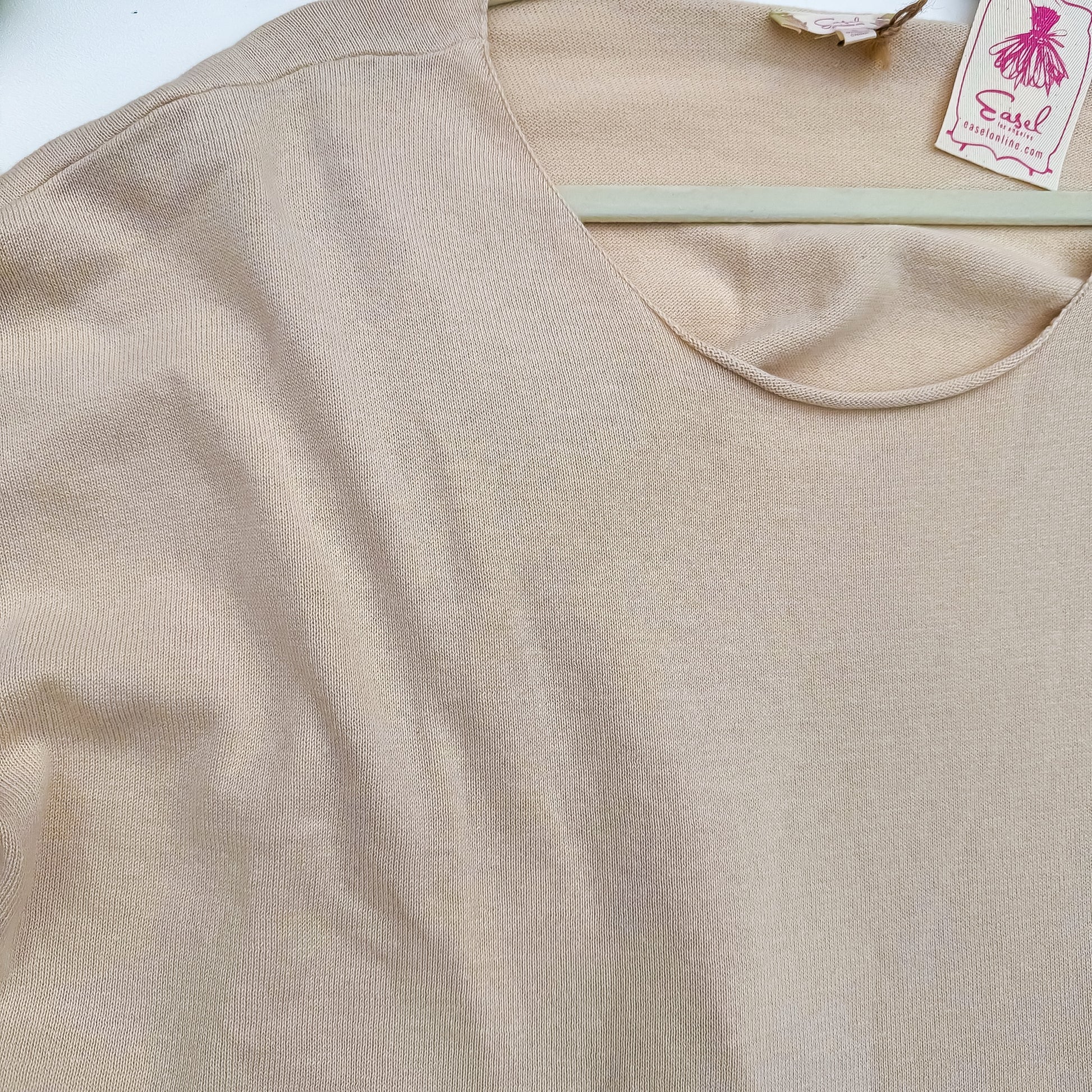 Oatmeal Latte Cropped Sweater scoop neckline detail