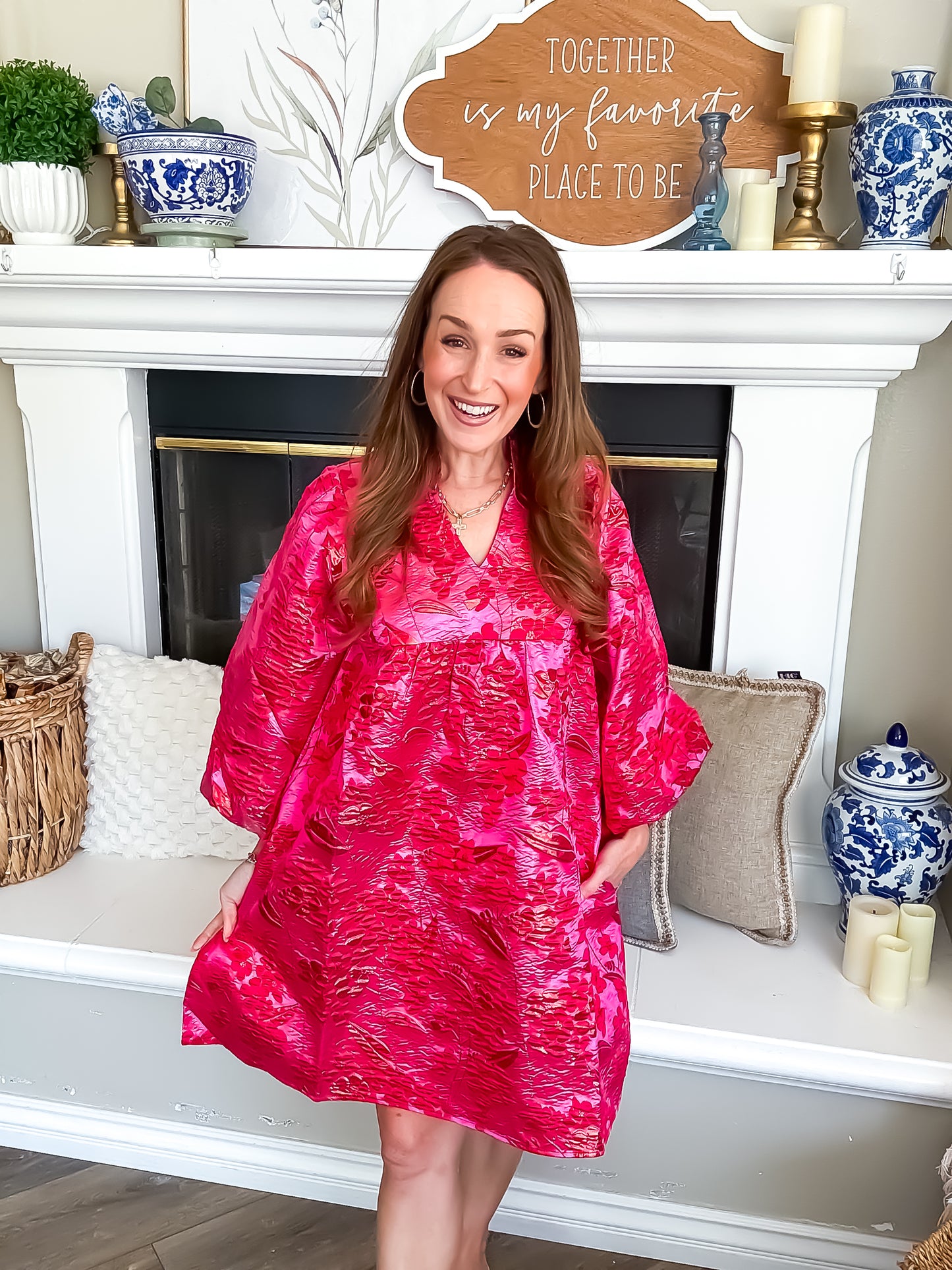 JODIFL Pink Brocade Dress