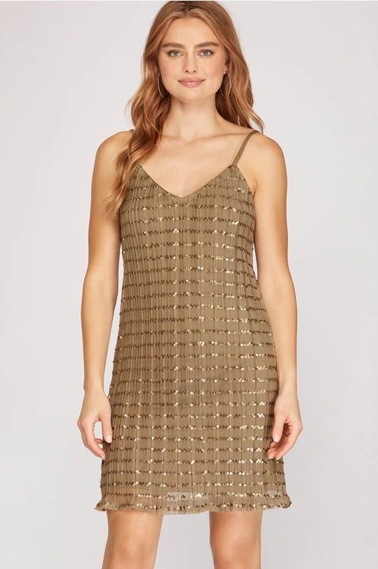 Bronze sequin cami mini dress