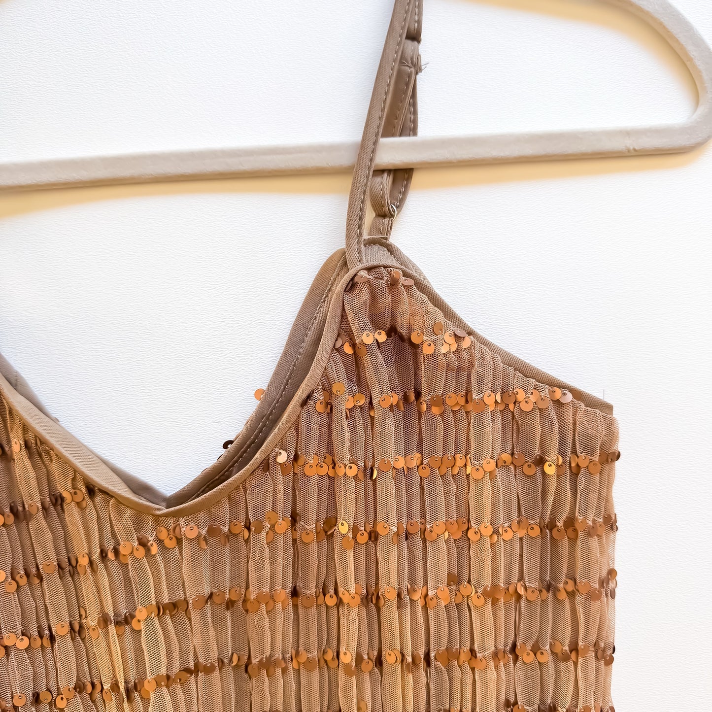 Bronze sequin cami strap detail