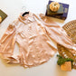 Champagne toast cream satin pinstripe balloon sleeve blouse