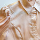 Champagne toast cream satin pinstripe balloon sleeve blouse