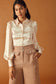 Champagne toast cream satin pinstripe balloon sleeve blouse