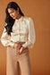 Champagne toast cream satin pinstripe balloon sleeve blouse