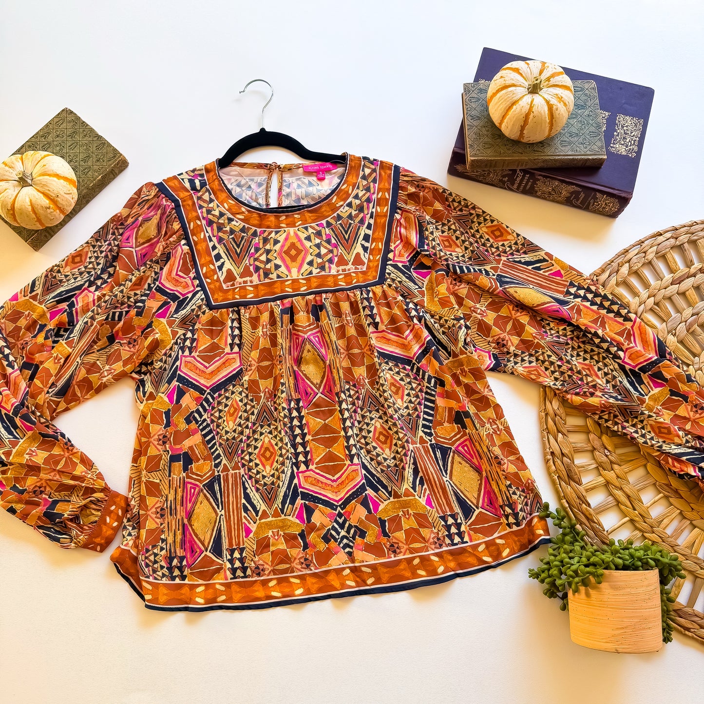 Desert Mosaic Bib Yoke Blouse flat lay