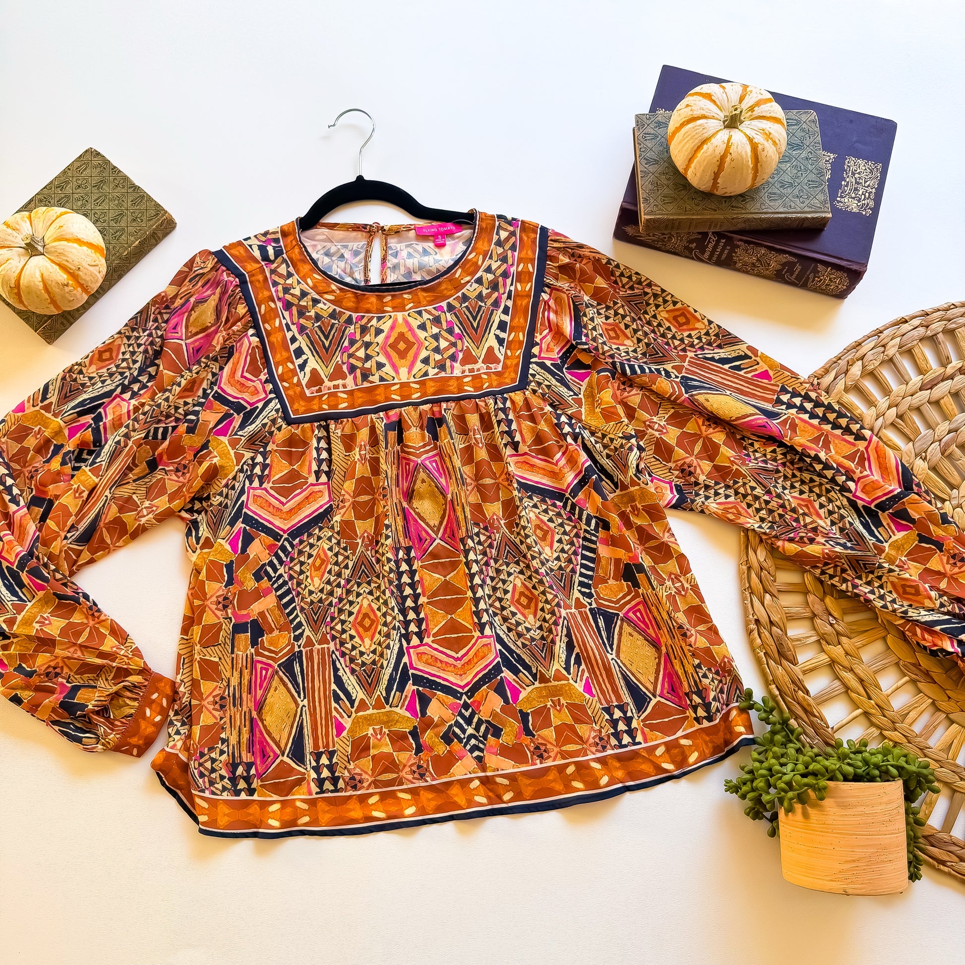 Desert Mosaic Bib Yoke Blouse flat lay