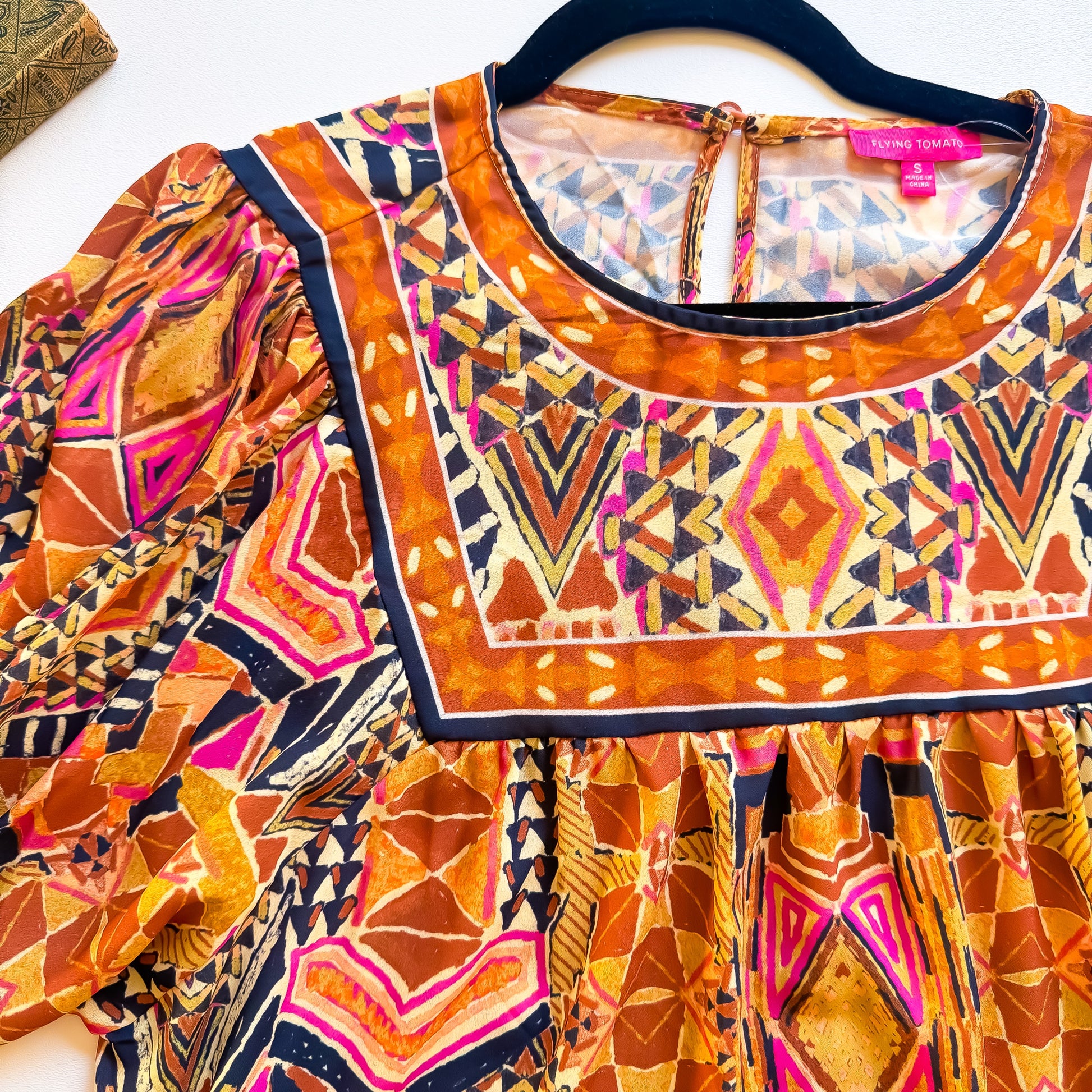 Desert Mosaic Bib Yoke Blouse bib yoke detail