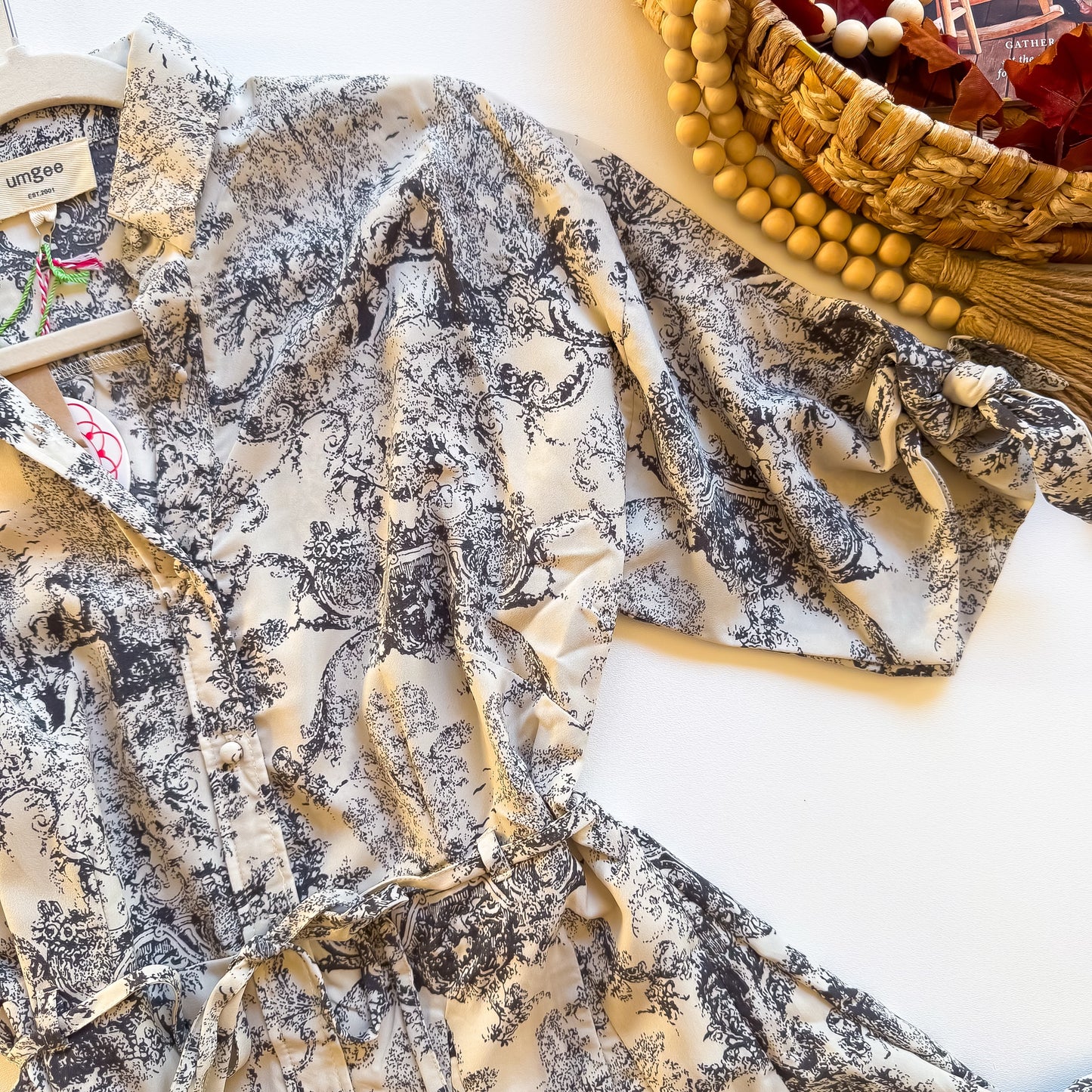 Toile Meadow Belted Shirt Dress sleeve and waist tie