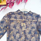 Floral mesh top mock neck detail