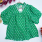 Emerald Meadow Lace Trim Block Print Blouse
