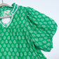 Emerald Meadow Lace Trim Block Print Blouse