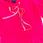Hot pink fuzzy sweater ribbon tie detail