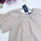 Oat Latte Pleated Fringe Linen Blend Top neckline detail