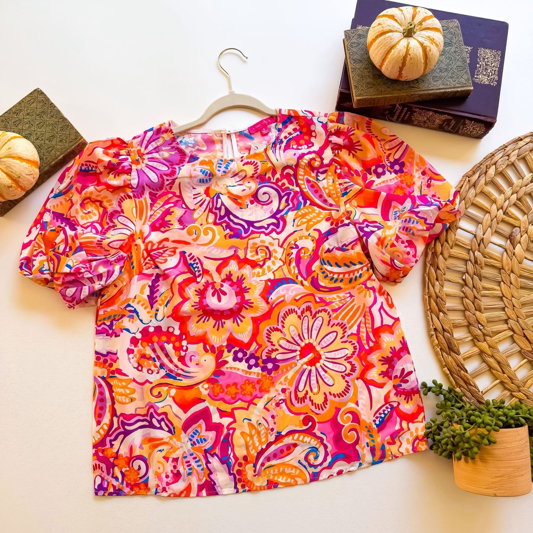 Golden Hour Getaway Paisley Puff Sleeve Top