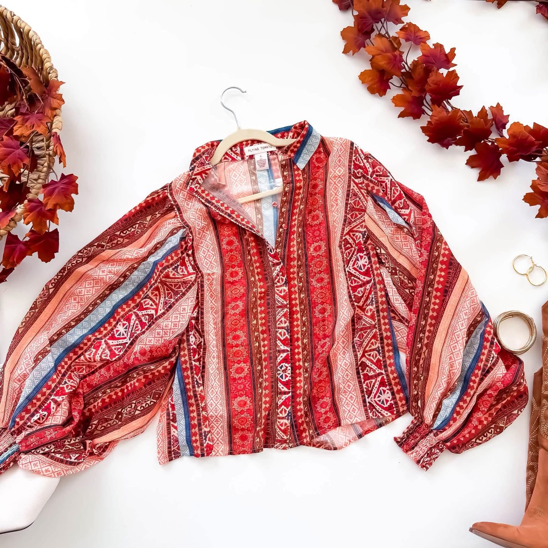 The Harvest Market boho stripe button-up blouse