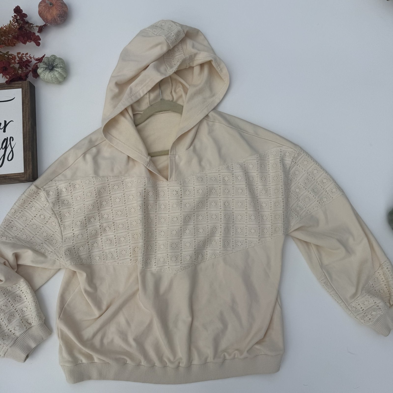 Vanilla Latte Crochet Lace Hoodie