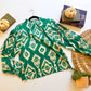 Evergreen ikat satin mock neck blouse
