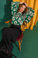 Evergreen ikat satin mock neck blouse