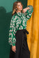 Evergreen ikat satin mock neck blouse