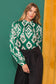 Evergreen ikat satin mock neck blouse