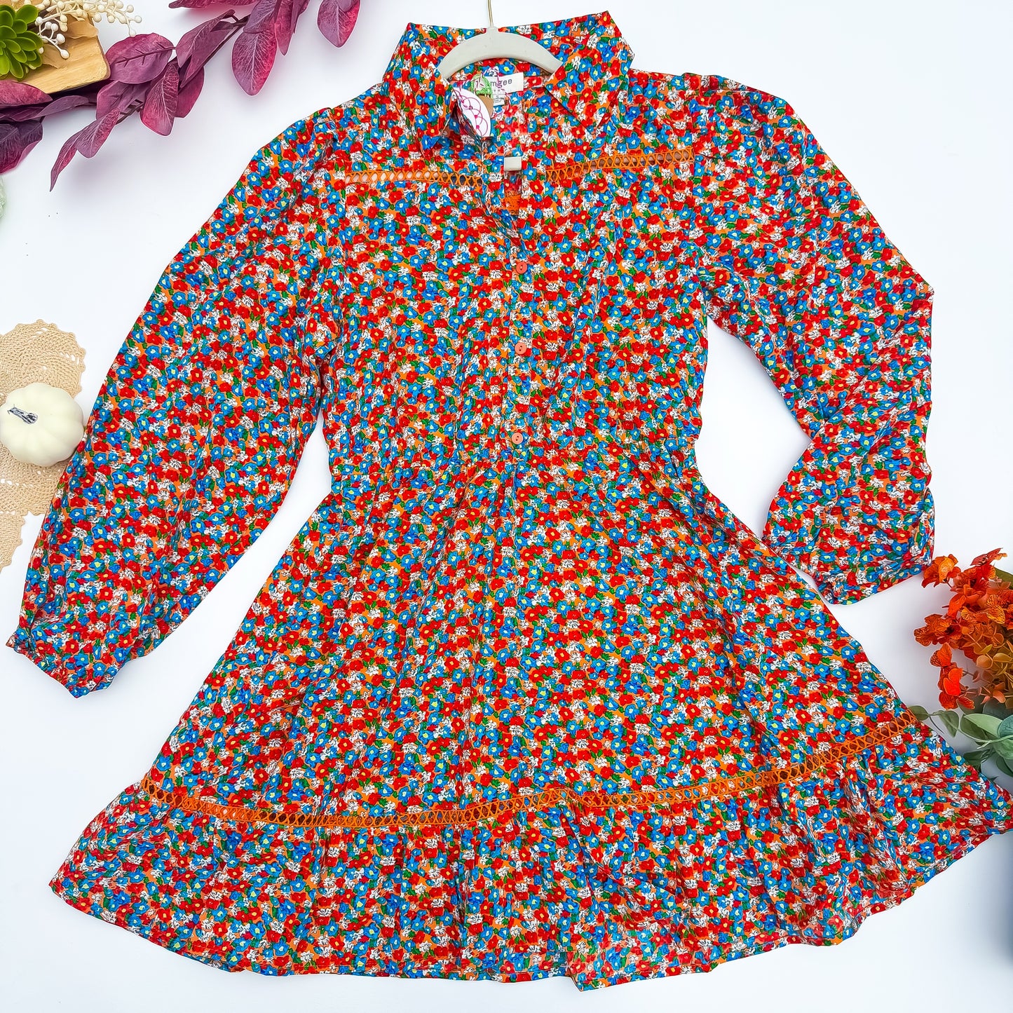 Wildflower Marigold Button-Up Mini Dress