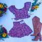 Mauve Floral Puff Sleeve Top And Ruffle Skirt Set
