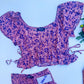 Mauve Floral Puff Sleeve Top And Ruffle Skirt Set