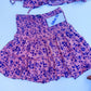 Mauve Floral Puff Sleeve Top And Ruffle Skirt Set