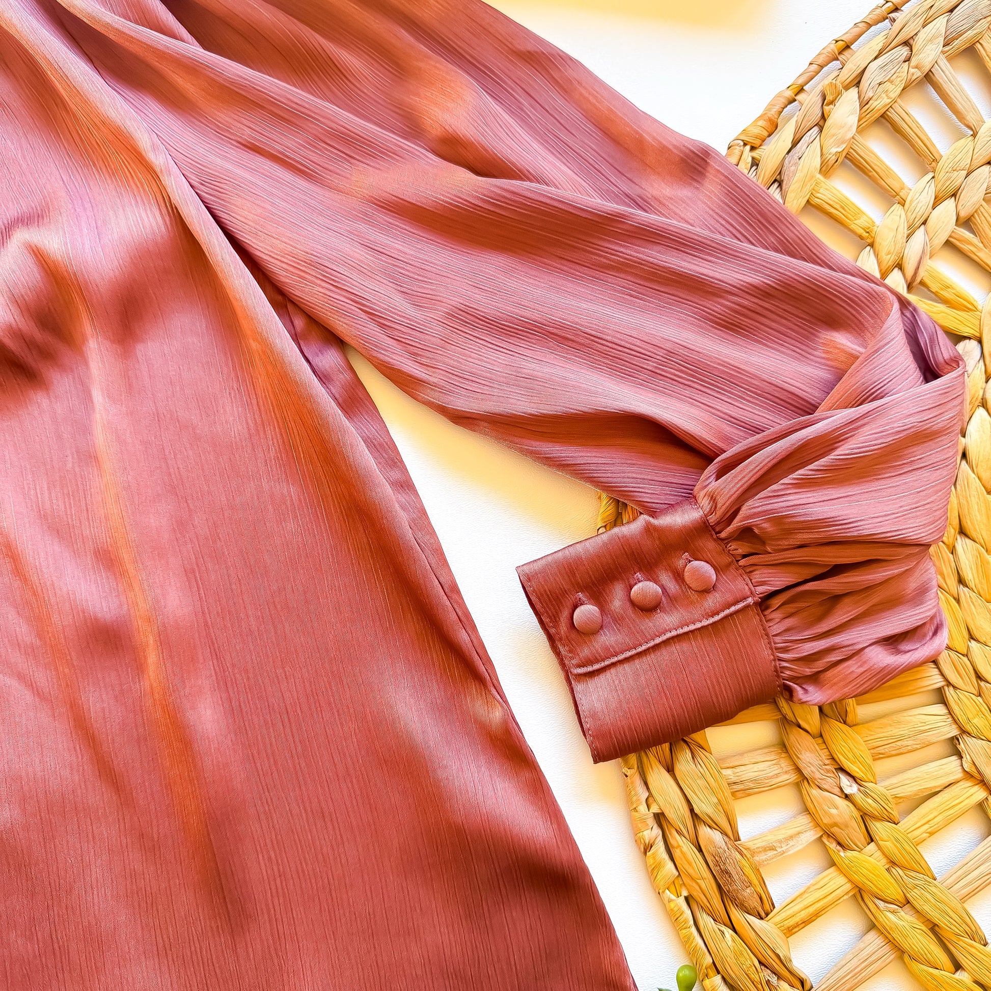 Mauve satin tie neck balloon sleeve blouse