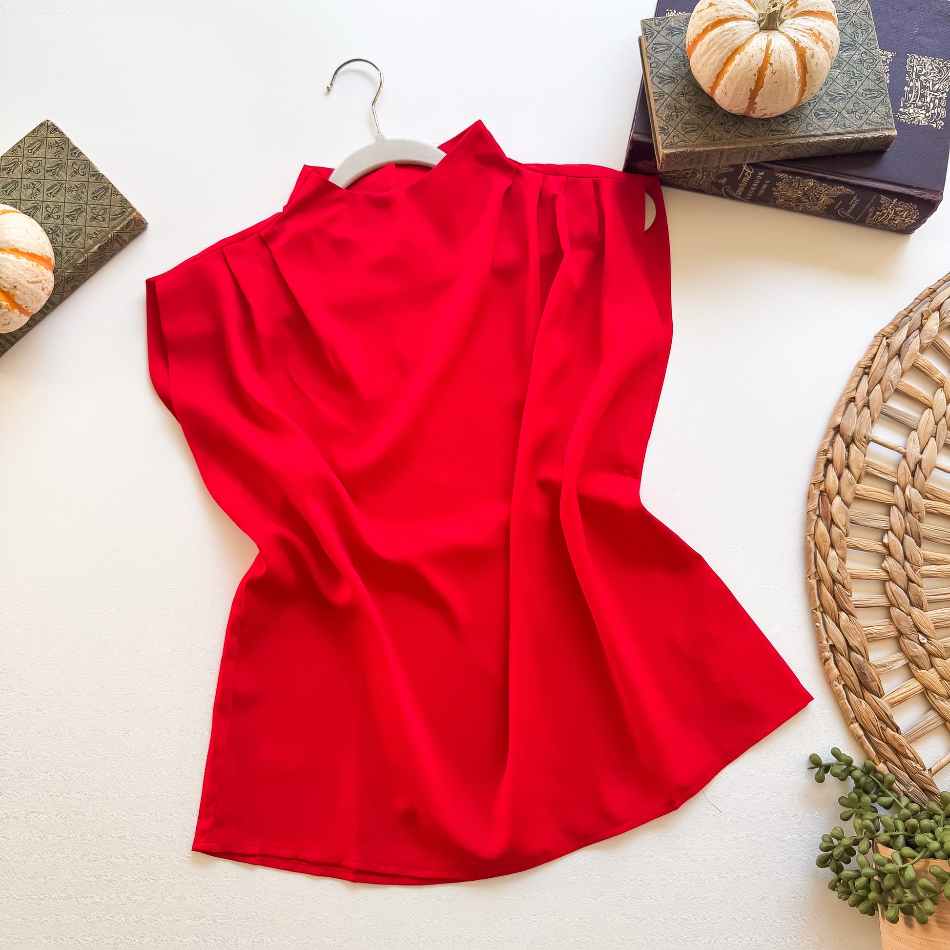 Merry & Bright Red Blouse flat lay