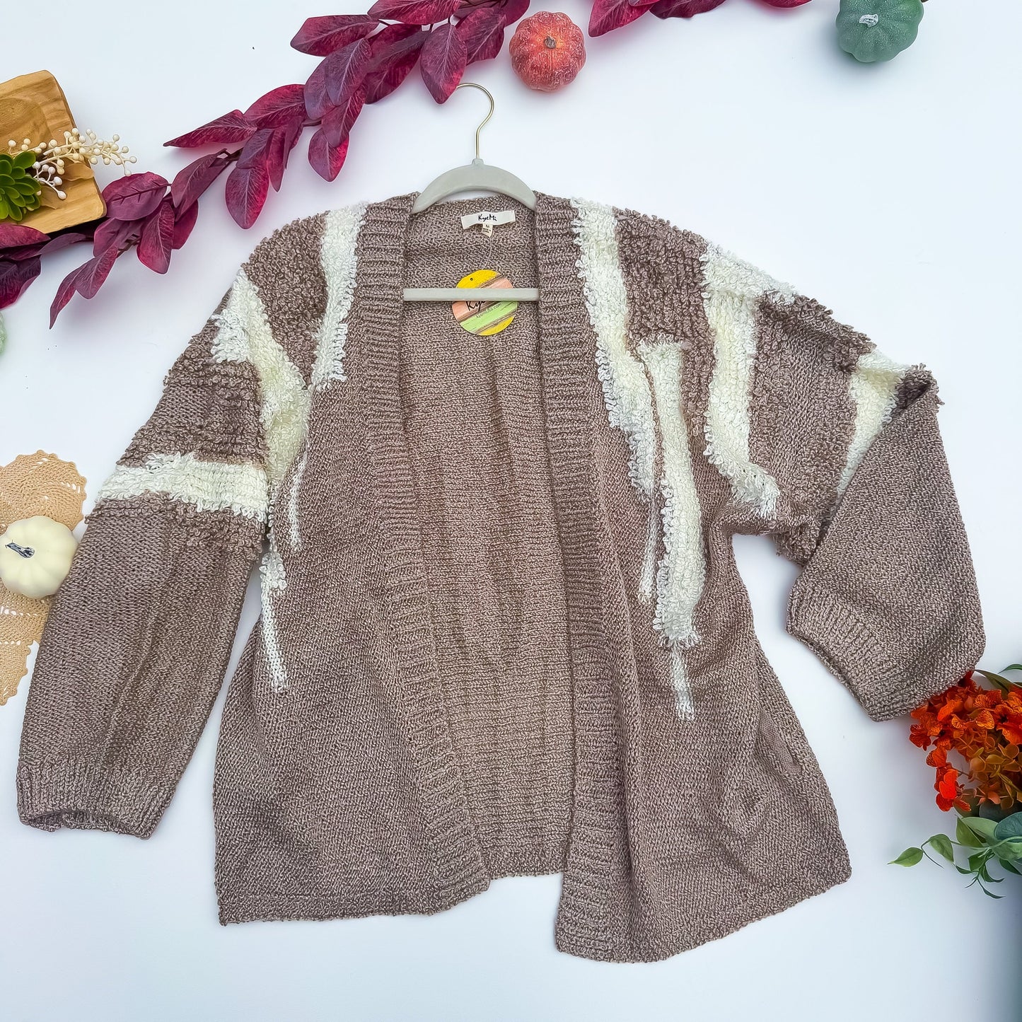 Mocha Latte Shaggy Stripe Pocket Cardigan