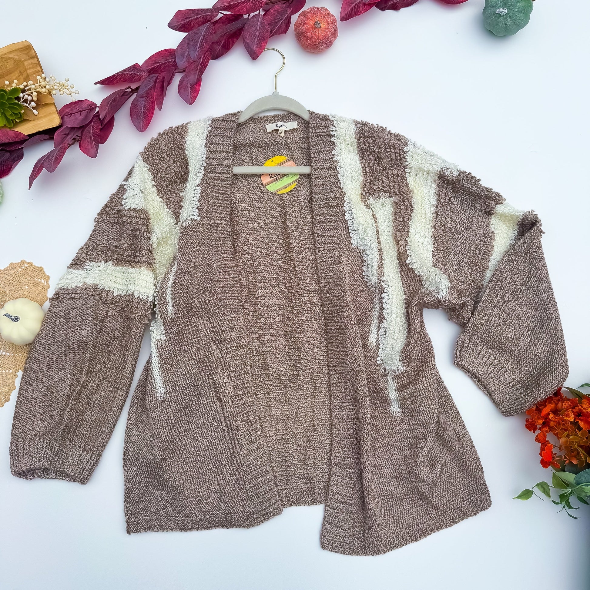 Mocha Latte Shaggy Stripe Pocket Cardigan