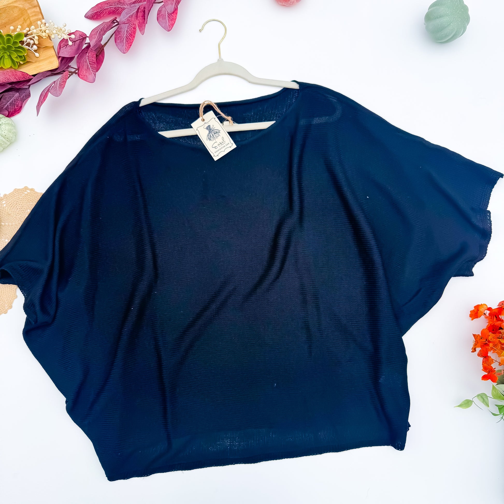Midnight Black Dolman Sleeve Slouchy Knit Top