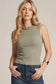 Light Olive Ribbed Knit Tank Top on model