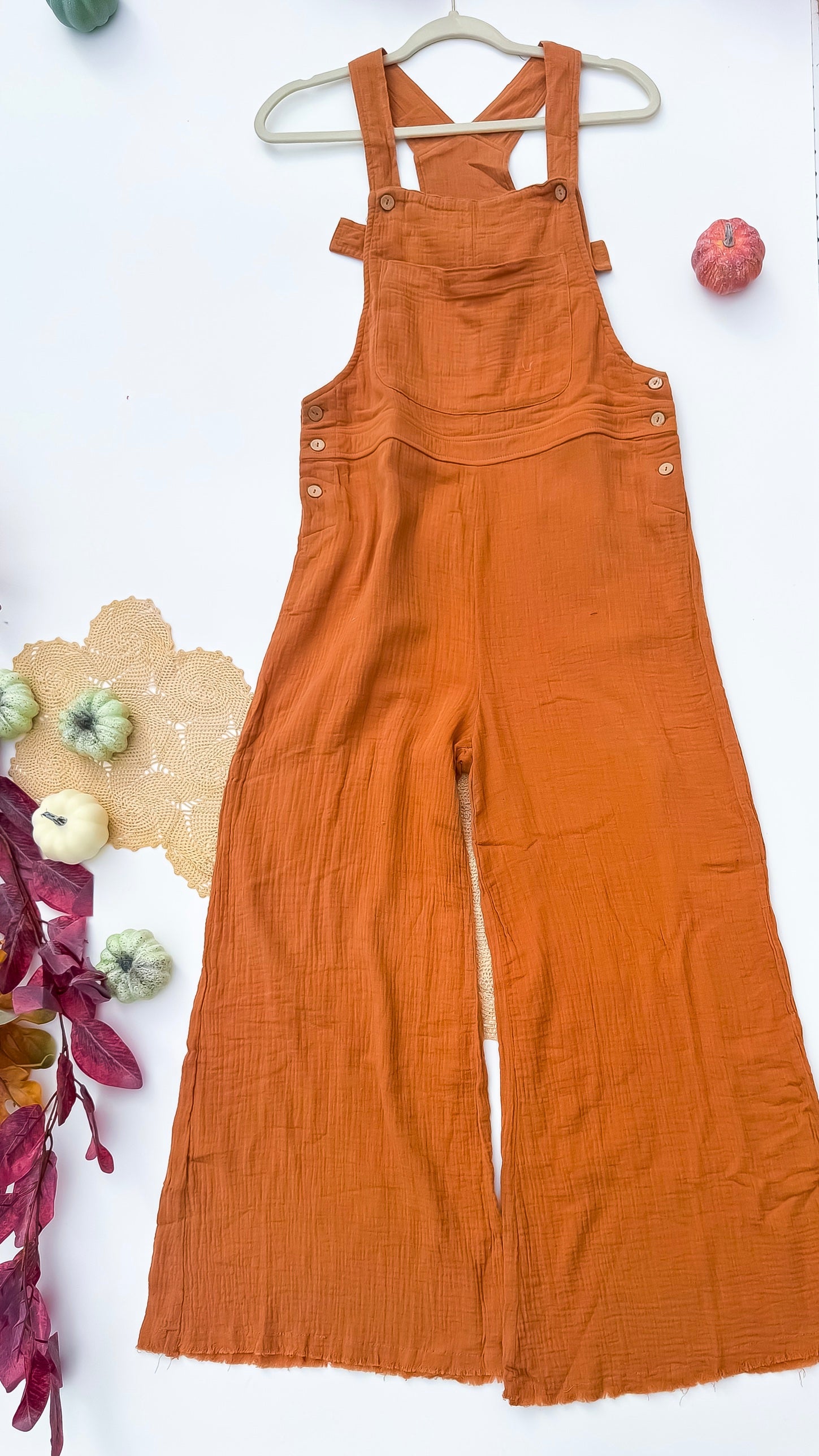 Cinnamon Spice Gauze Wide Leg Overalls