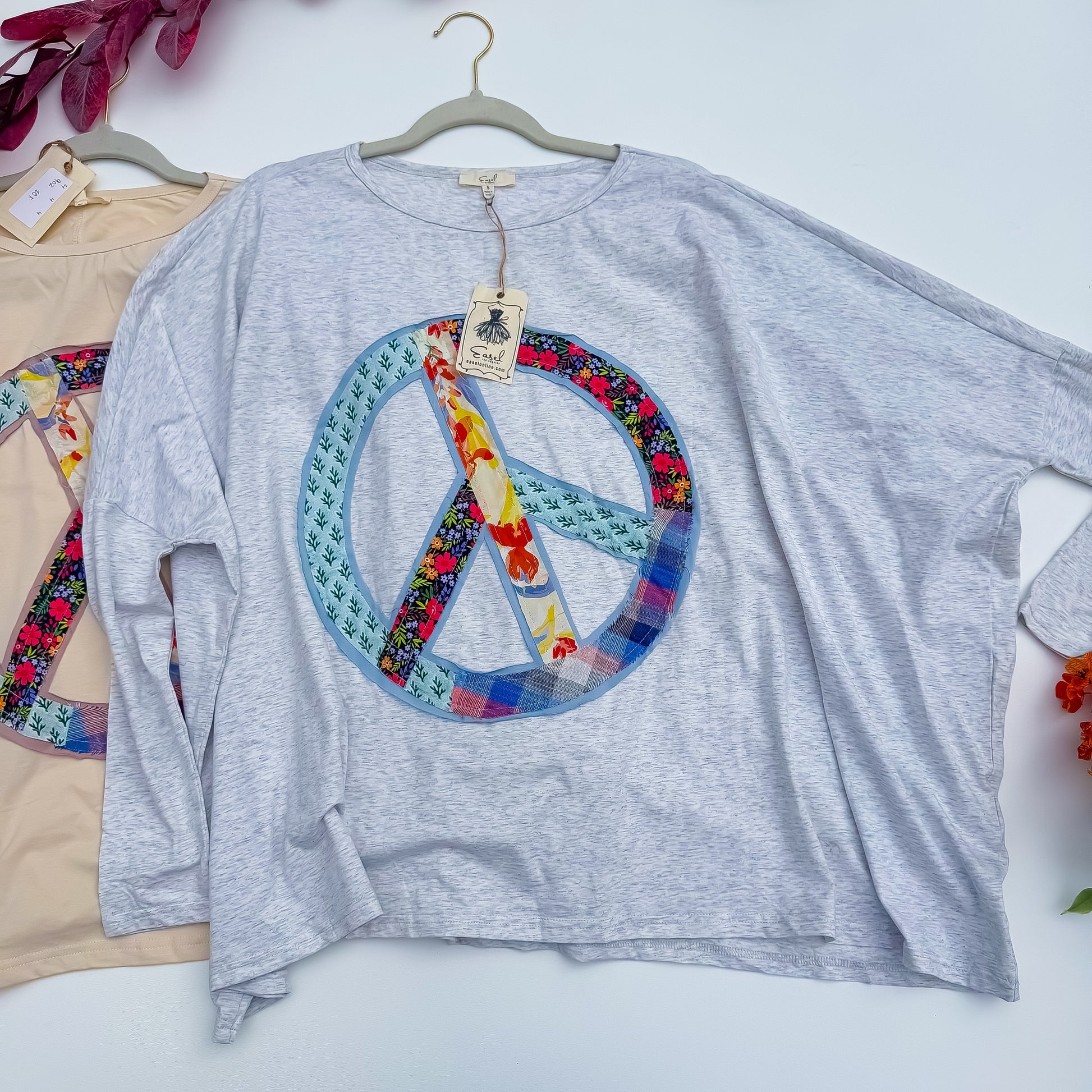 Peace, Love & Pumpkin Patchwork Tee in Heather Gray by Easel