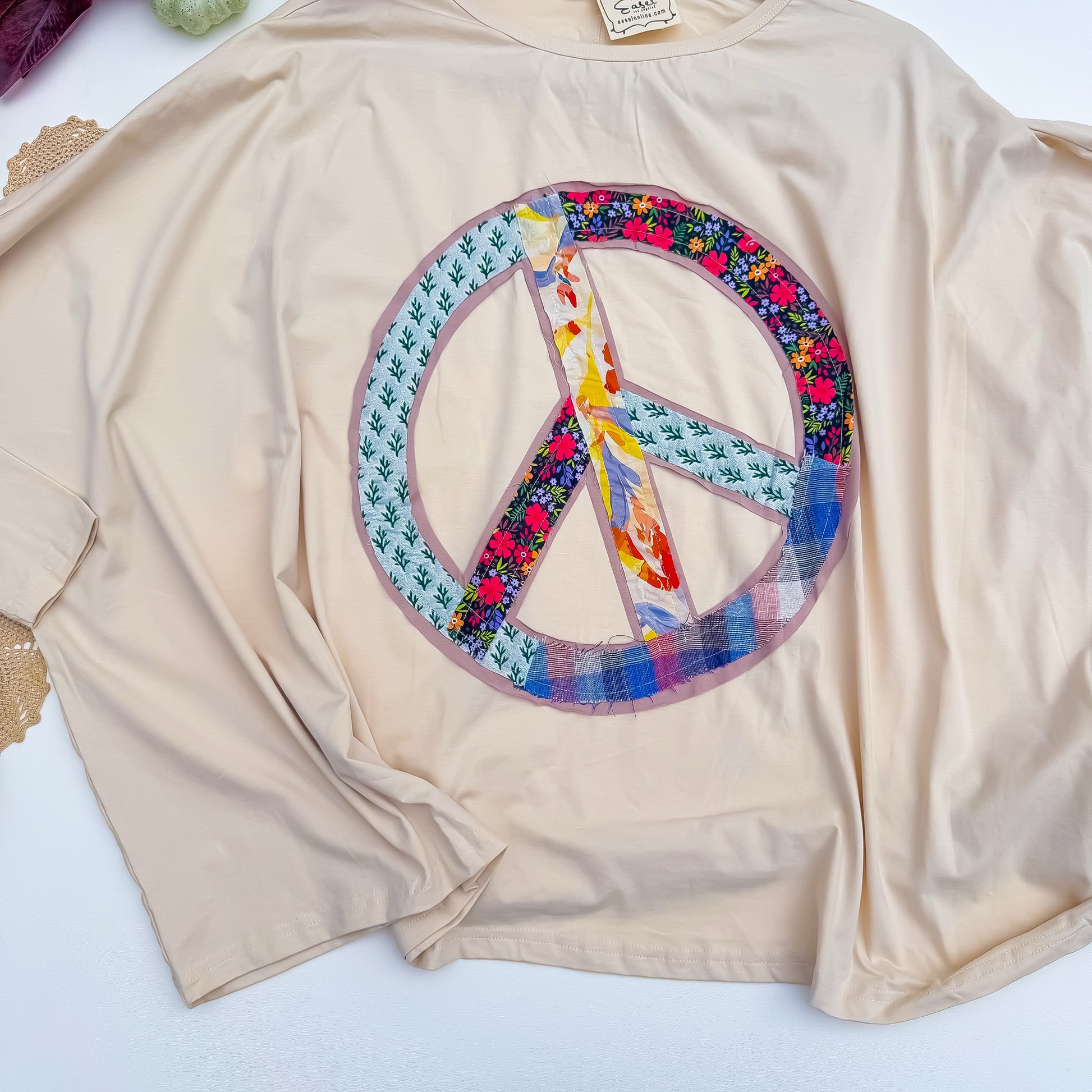 Peace, Love & Pumpkin Patchwork Tee in Cream by Easel