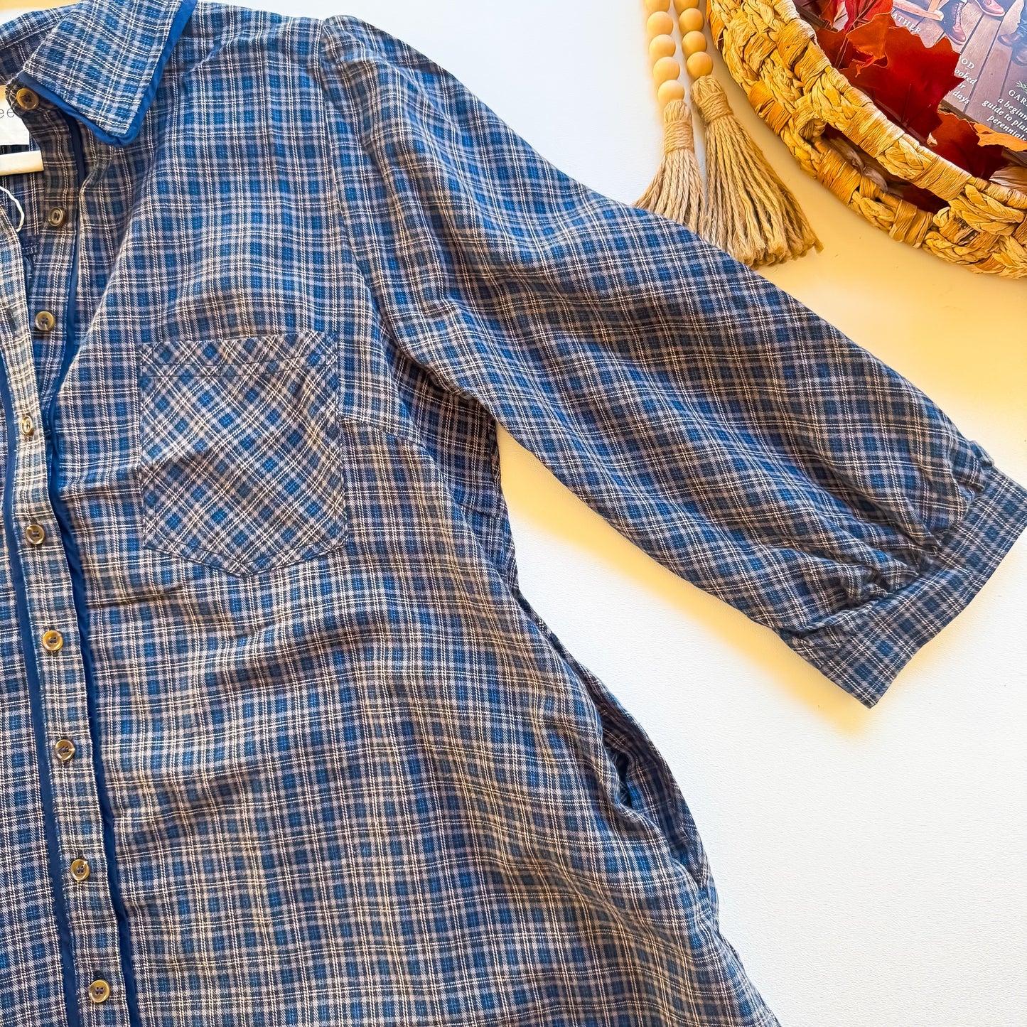 Bluegrass Plaid Shirt Dress sleeve and pocket