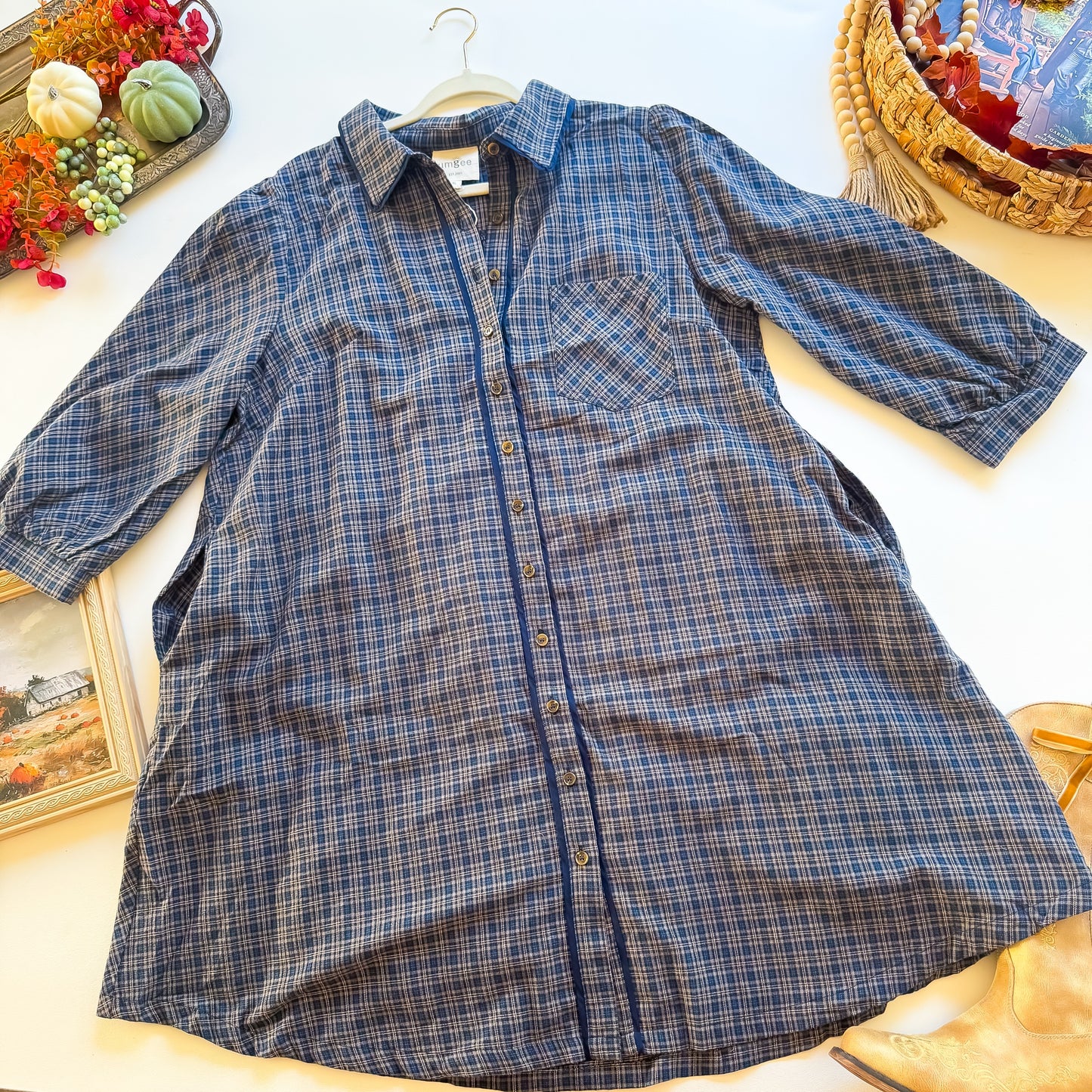 Bluegrass Plaid Shirt Dress full length
