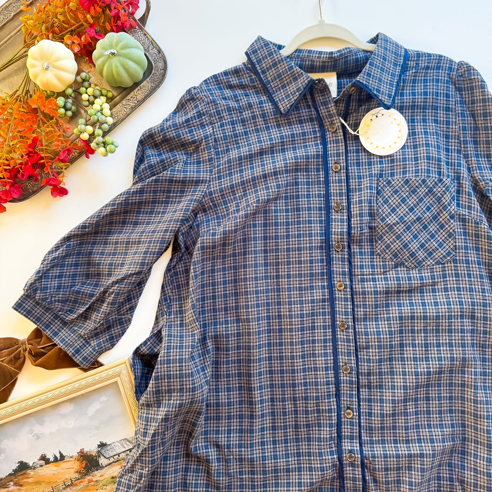 Bluegrass Plaid Shirt Dress piped placket