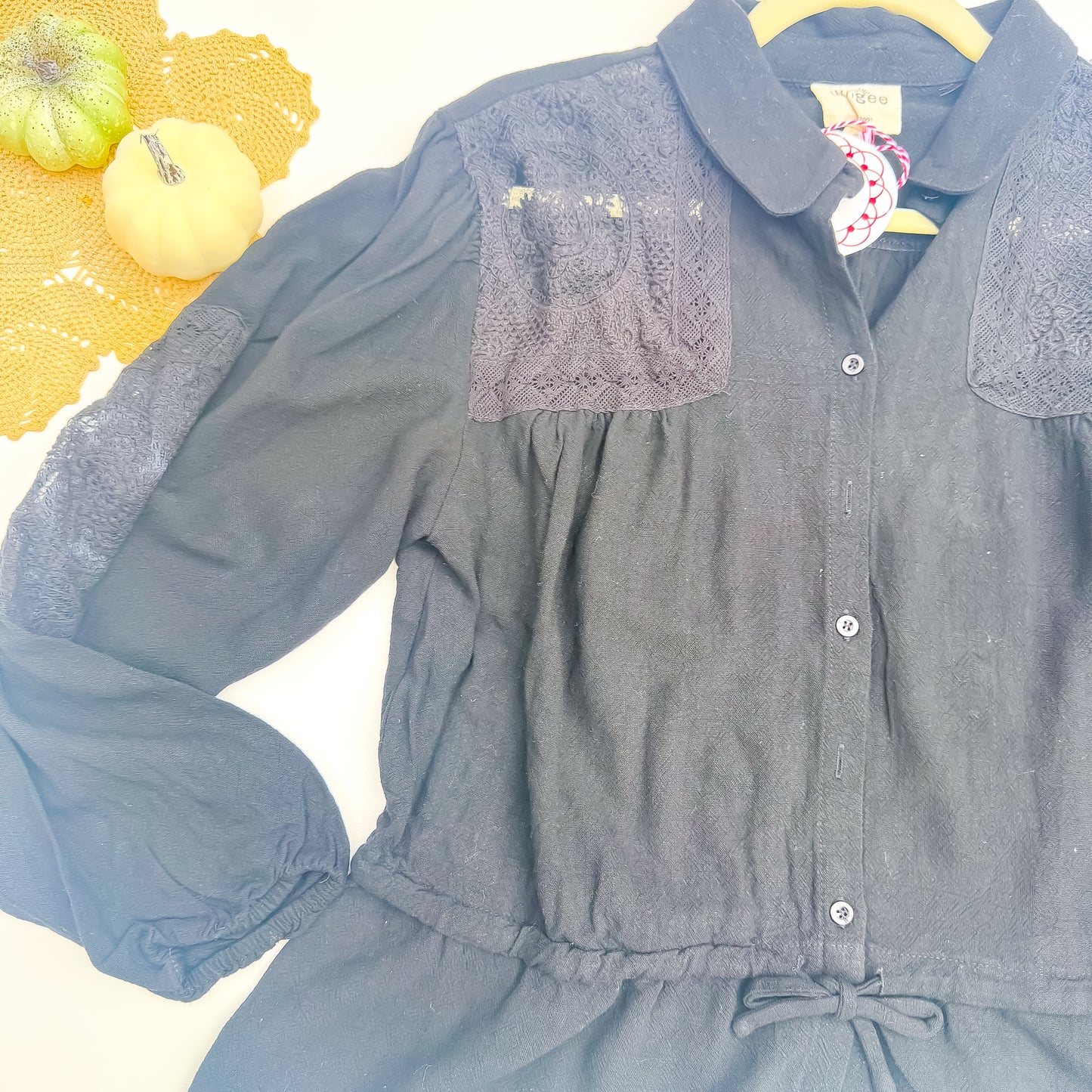 Raven Lace Yoke Linen Peplum Blouse