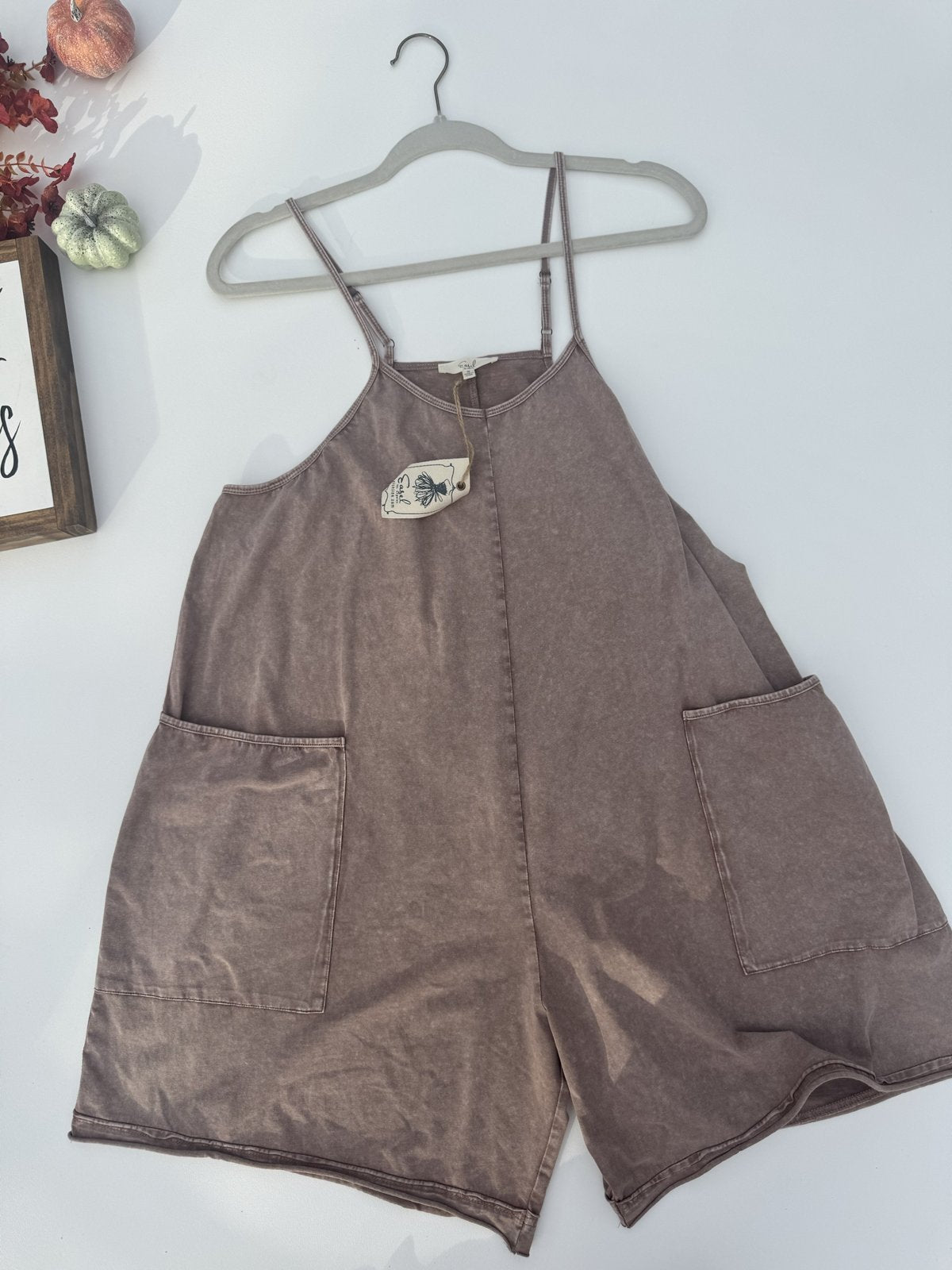 Mocha Mornings Mineral Wash Pocket Romper
