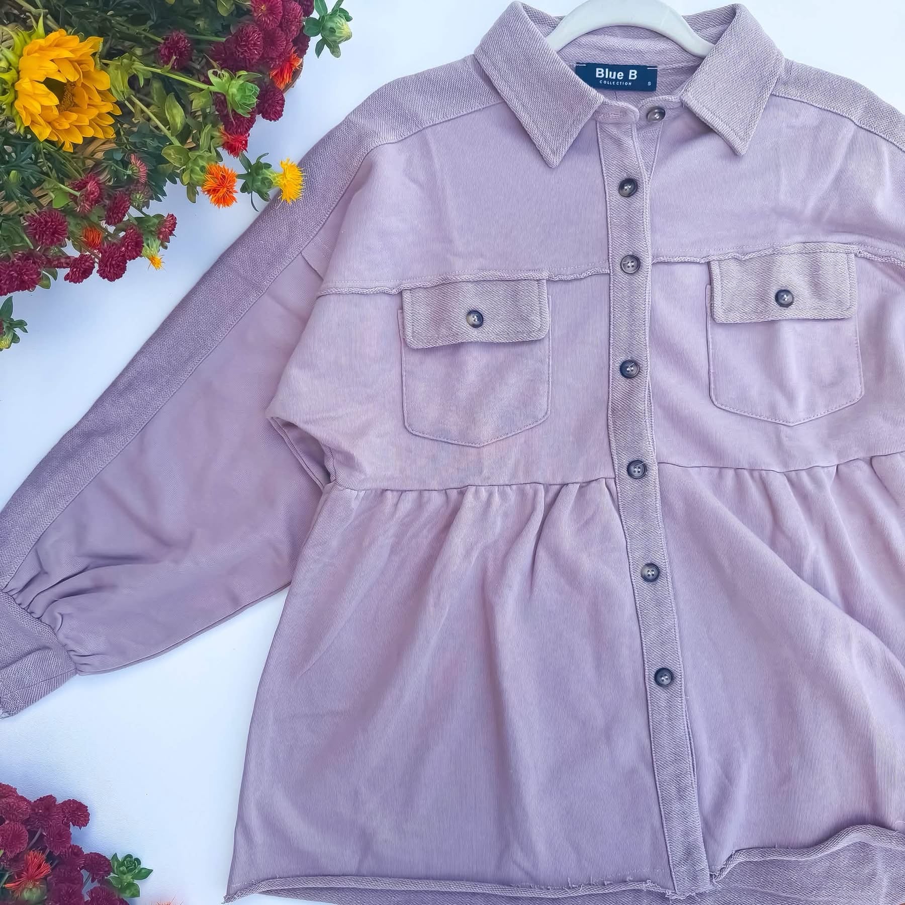 Rosewood Lane Dusty Rose Frayed Peplum Shacket