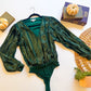 Emerald sequin stripe wrap top