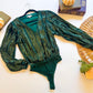 Emerald sequin stripe wrap top