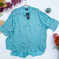 Seafoam Satin Drape Kimono Sleeve Button-Up Blouse